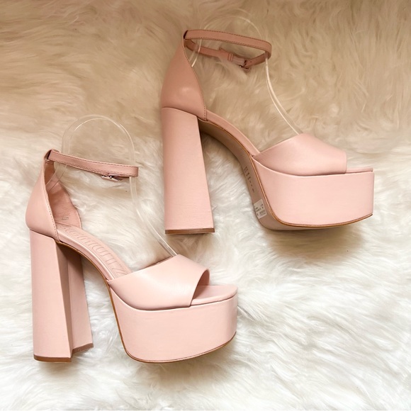 New! SCHUTZ Elsie Leather Platform Square Heel Sandals - Picture 12 of 15